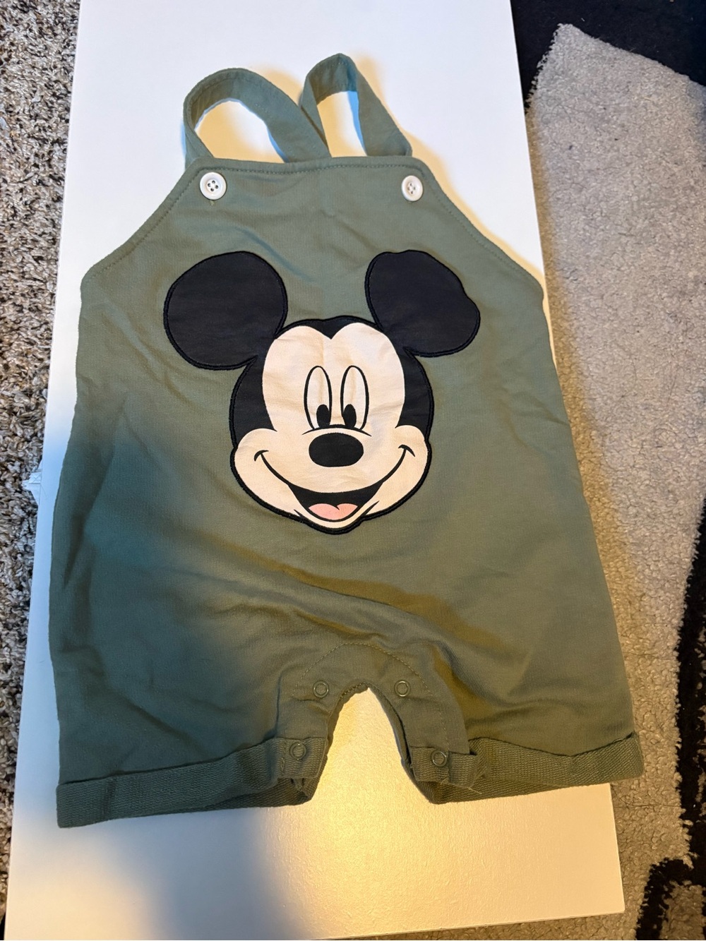 Disney Olive Green Mickey Mouse Overall Romper